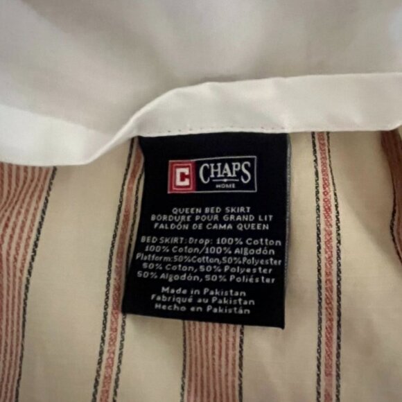 Vintage Ralph Lauren Chaps Rivera Queen Dust Ruffle Beige & Red Stripes Cotton - Picture 2 of 2